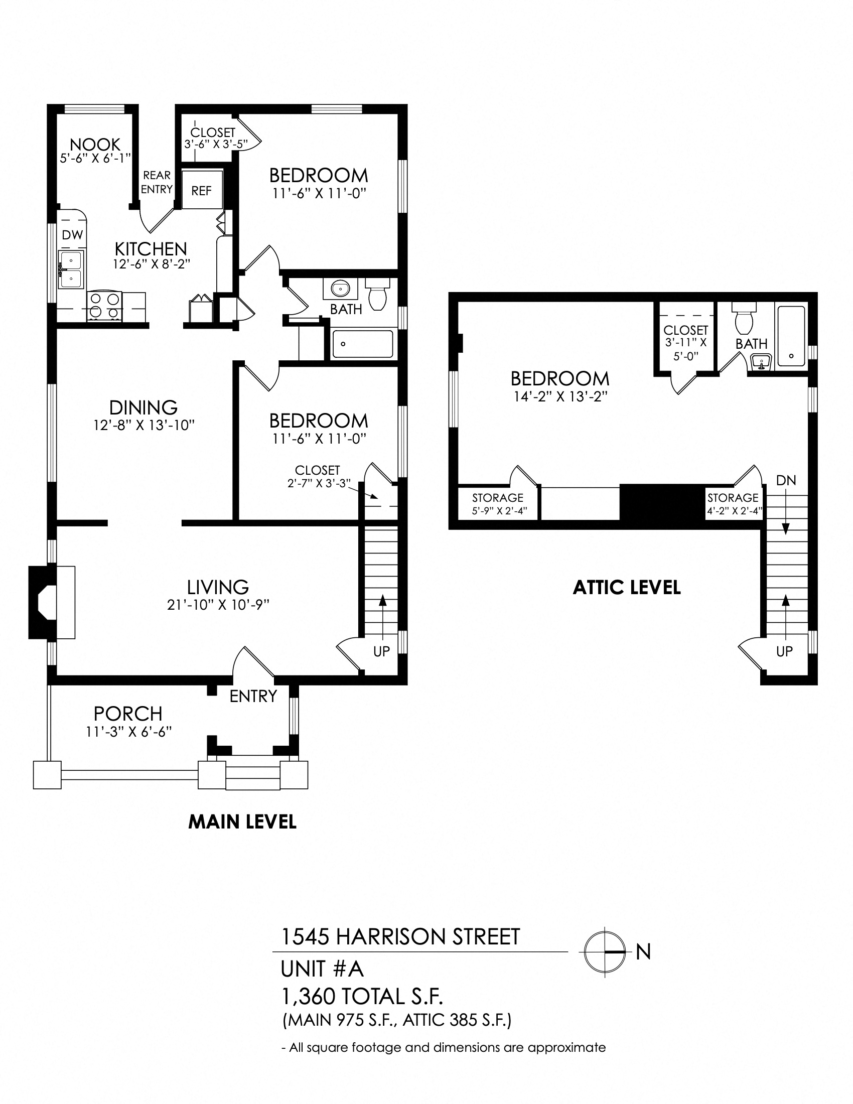 Floor plan for 3 beds, 2 baths, 1155 sqft